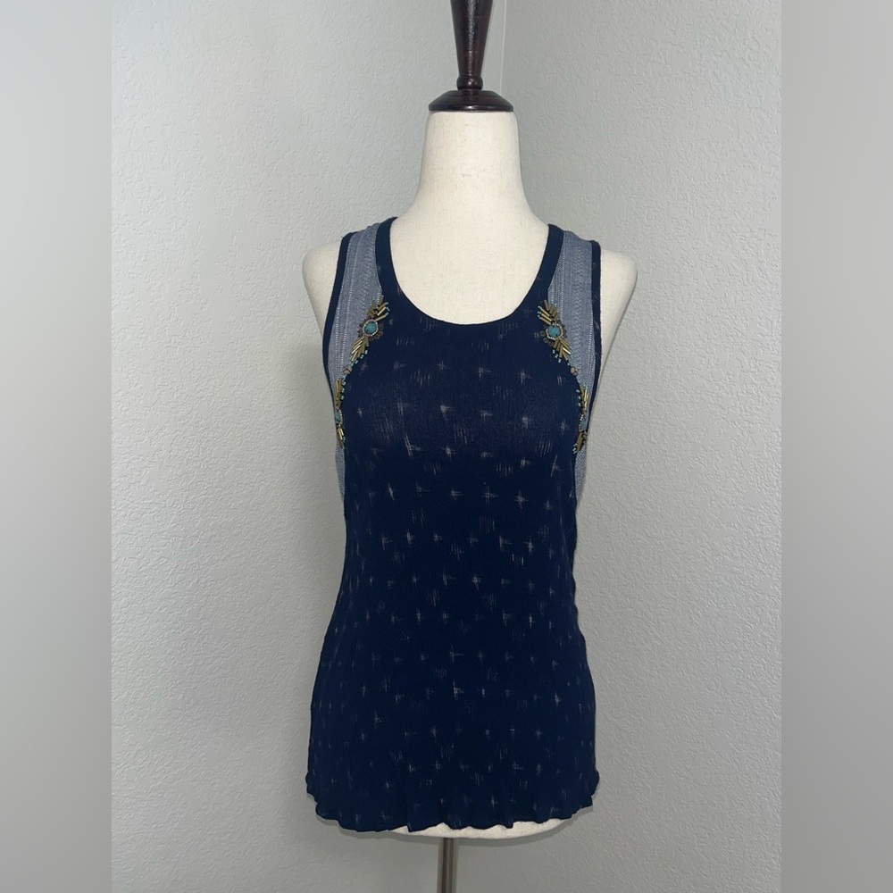 Miss Me Navy Blue Embellished Tank Top